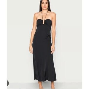 Abercrombie & Fitch Halter Dress Womens XL Black Keyhole Midi Cocktail Formal